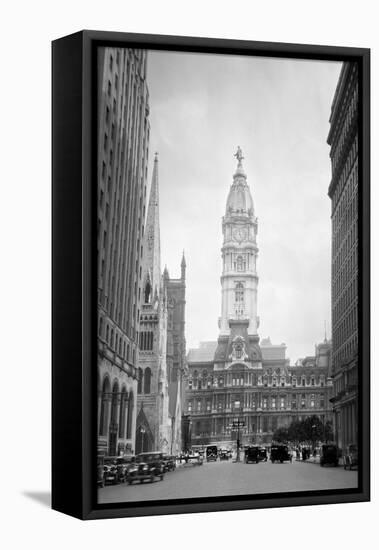 1936 View Down North Broad Street to the Philadelphia City Hall-null-Framed Stretched Canvas