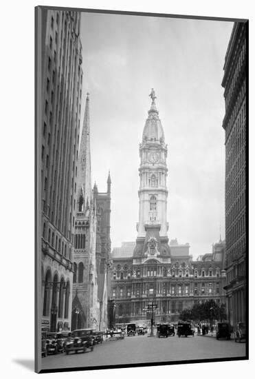 1936 View Down North Broad Street to the Philadelphia City Hall-null-Mounted Photographic Print