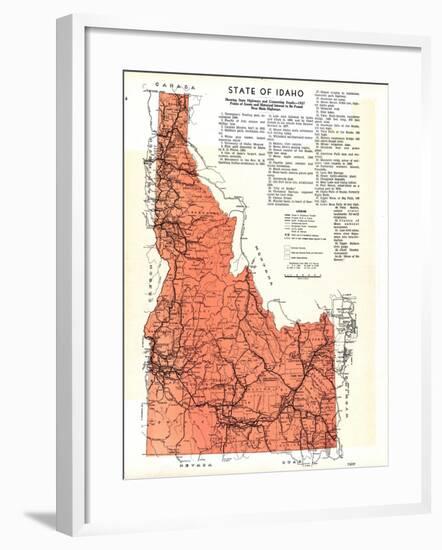 1937, Idaho State Map, Idaho, United States-null-Framed Giclee Print