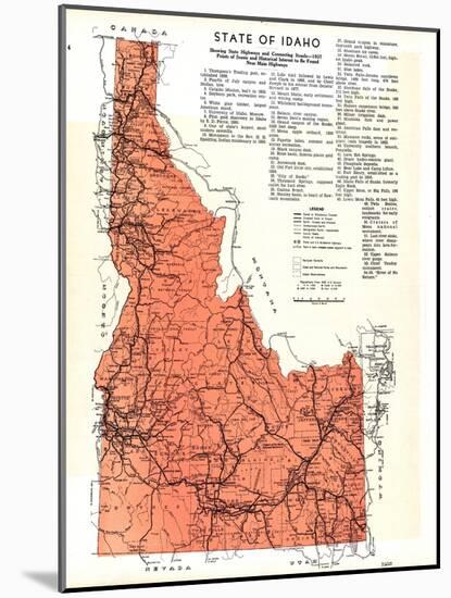 1937, Idaho State Map, Idaho, United States-null-Mounted Giclee Print