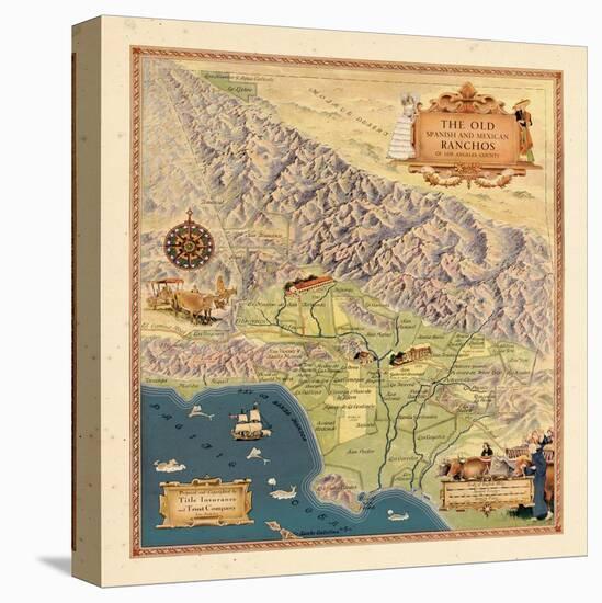 1937, Los Angeles 1937c Modern Map Depicting Old Spanish and Mexican Ranchos, California, United St-null-Stretched Canvas