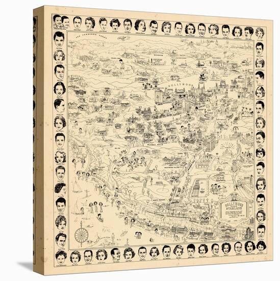 1937, Los Angeles Movie Star Map, California, United States-null-Stretched Canvas