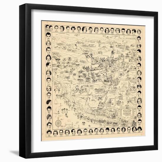 1937, Los Angeles Movie Star Map, California, United States-null-Framed Premium Giclee Print