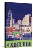 1938 Travel Poster Shows People Gathered by the Newly Opened Metro Cinema in Calcutta-null-Stretched Canvas