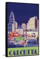 1938 Travel Poster Shows People Gathered by the Newly Opened Metro Cinema in Calcutta-null-Framed Stretched Canvas