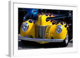 1939 1940 Ford Flame Job Painted Hot Rod Automobile Hood Headlights Grill Front Bumper-null-Framed Photographic Print