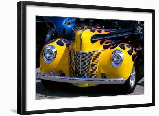 1939 1940 Ford Flame Job Painted Hot Rod Automobile Hood Headlights Grill Front Bumper-null-Framed Photographic Print