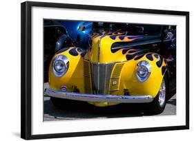 1939 1940 Ford Flame Job Painted Hot Rod Automobile Hood Headlights Grill Front Bumper-null-Framed Photographic Print