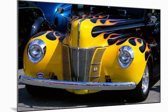 1939 1940 Ford Flame Job Painted Hot Rod Automobile Hood Headlights Grill Front Bumper-null-Mounted Photographic Print