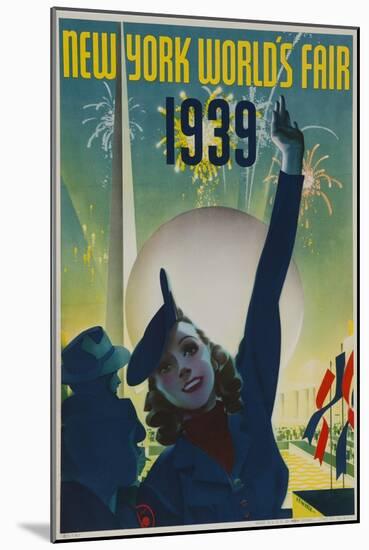 1939 New York World's Fair Poster, Woman in Blue-null-Mounted Premium Giclee Print