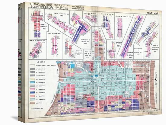 1939, Zone Map, Philadelphia, Inner City, Pennsylvania, United States-null-Stretched Canvas