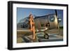 1940's Pin-Up Girl Sitting on the Wing of a World War II T-6 Texan-null-Framed Premium Photographic Print