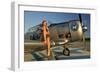 1940's Pin-Up Girl Sitting on the Wing of a World War II T-6 Texan-null-Framed Premium Photographic Print