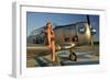 1940's Pin-Up Girl Sitting on the Wing of a World War II T-6 Texan-null-Framed Photographic Print