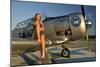 1940's Pin-Up Girl Sitting on the Wing of a World War II T-6 Texan-null-Mounted Photographic Print