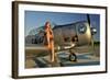 1940's Pin-Up Girl Sitting on the Wing of a World War II T-6 Texan-null-Framed Photographic Print