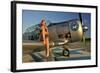 1940's Pin-Up Girl Sitting on the Wing of a World War II T-6 Texan-null-Framed Photographic Print