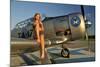 1940's Pin-Up Girl Sitting on the Wing of a World War II T-6 Texan-null-Mounted Photographic Print