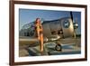 1940's Pin-Up Girl Sitting on the Wing of a World War II T-6 Texan-null-Framed Photographic Print