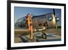 1940's Pin-Up Girl Sitting on the Wing of a World War II T-6 Texan-null-Framed Photographic Print