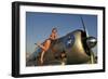 1940's Pin-Up Girl Standing on the Wing of a World War II T-6 Texan-null-Framed Premium Photographic Print