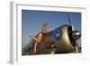 1940's Pin-Up Girl Standing on the Wing of a World War II T-6 Texan-null-Framed Premium Photographic Print