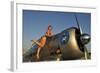 1940's Pin-Up Girl Standing on the Wing of a World War II T-6 Texan-null-Framed Photographic Print