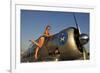 1940's Pin-Up Girl Standing on the Wing of a World War II T-6 Texan-null-Framed Photographic Print