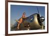 1940's Pin-Up Girl Standing on the Wing of a World War II T-6 Texan-null-Framed Photographic Print