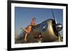 1940's Pin-Up Girl Standing on the Wing of a World War II T-6 Texan-null-Framed Photographic Print