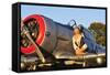 1940's Style Aviator Pin-Up Girl Posing with a Vintage T-6 Texan Aircraft-null-Framed Stretched Canvas