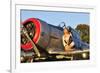 1940's Style Aviator Pin-Up Girl Posing with a Vintage T-6 Texan Aircraft-null-Framed Photographic Print