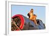 1940's Style Aviator Pin-Up Girl Posing with a Vintage T-6 Texan Aircraft-null-Framed Photographic Print