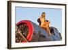 1940's Style Aviator Pin-Up Girl Posing with a Vintage T-6 Texan Aircraft-null-Framed Photographic Print