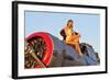 1940's Style Aviator Pin-Up Girl Posing with a Vintage T-6 Texan Aircraft-null-Framed Photographic Print