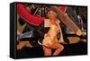 1940's Style Aviator Pin-Up Girl Posing with a Vintage T-6 Texan Aircraft-null-Framed Stretched Canvas
