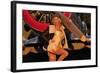 1940's Style Aviator Pin-Up Girl Posing with a Vintage T-6 Texan Aircraft-null-Framed Photographic Print