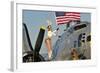 1940's Style Majorette Pin-Up Girl on a B-17 Bomber with an American Flag-null-Framed Photographic Print