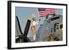 1940's Style Majorette Pin-Up Girl on a B-17 Bomber with an American Flag-null-Framed Photographic Print