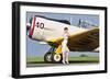 1940's Style Navy Pin-Up Girl Leaning on the Wing of a T-6 Texan-null-Framed Photographic Print