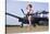 1940's Style Navy Pin-Up Girl Posing with a Vintage Corsair Aircraft-null-Stretched Canvas