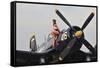 1940's Style Navy Pin-Up Girl Sitting on a Vintage Corsair Fighter Plane-null-Framed Stretched Canvas