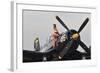 1940's Style Navy Pin-Up Girl Sitting on a Vintage Corsair Fighter Plane-null-Framed Photographic Print