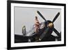 1940's Style Navy Pin-Up Girl Sitting on a Vintage Corsair Fighter Plane-null-Framed Photographic Print