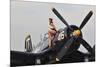 1940's Style Navy Pin-Up Girl Sitting on a Vintage Corsair Fighter Plane-null-Mounted Photographic Print