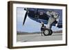 1940's Style Pin-Up Girl in Cocktail Dress Posing in Front of a Tbm Avenger-null-Framed Photographic Print