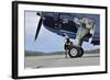 1940's Style Pin-Up Girl in Cocktail Dress Posing in Front of a Tbm Avenger-null-Framed Photographic Print