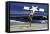 1940's Style Pin-Up Girl in Cocktail Dress Posing in Front of a Tbm Avenger-null-Framed Stretched Canvas