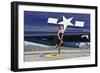 1940's Style Pin-Up Girl in Cocktail Dress Posing in Front of a Tbm Avenger-null-Framed Photographic Print