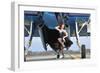 1940's Style Pin-Up Girl in Cocktail Dress Posing in Front of a Tbm Avenger-null-Framed Photographic Print